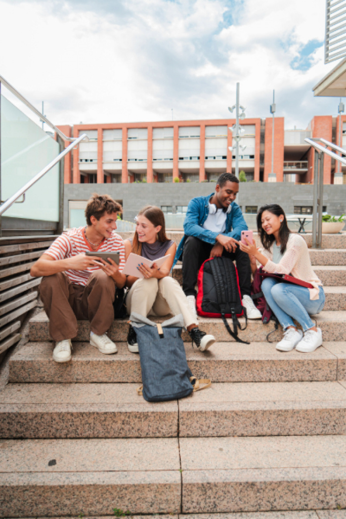 Students chatting on the stairs