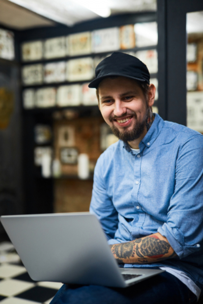 Business owner on laptop