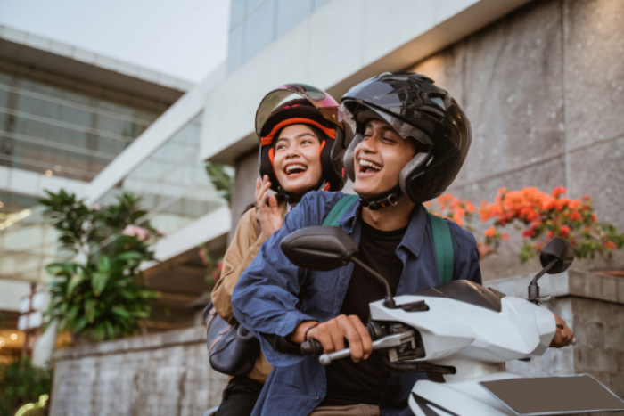 Young couple on motorcycle