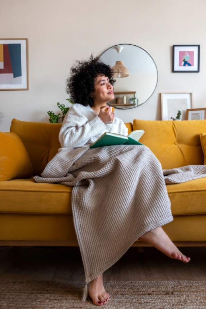 Woman relaxing in her home