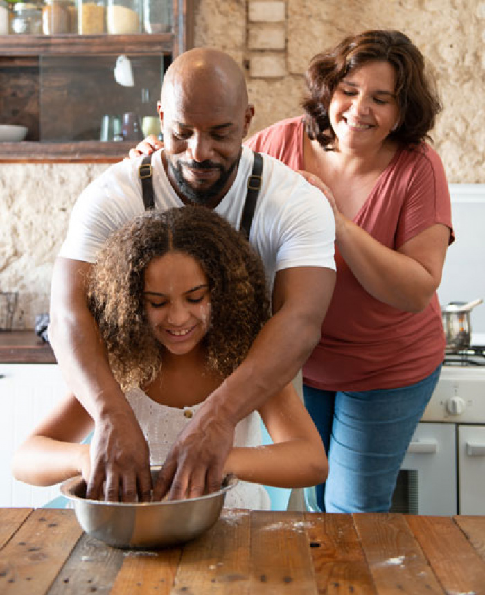 Family cooking together.
