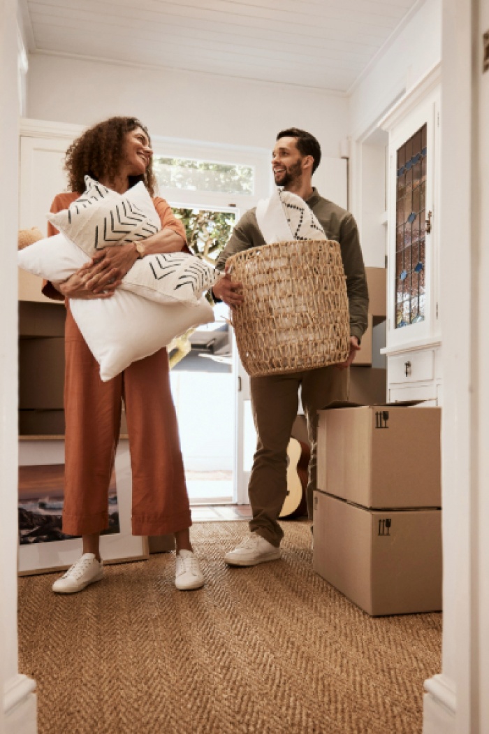 First time home buyers unpacking