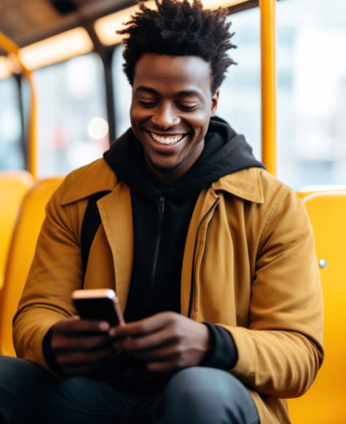 Man using his phone to check his balance.