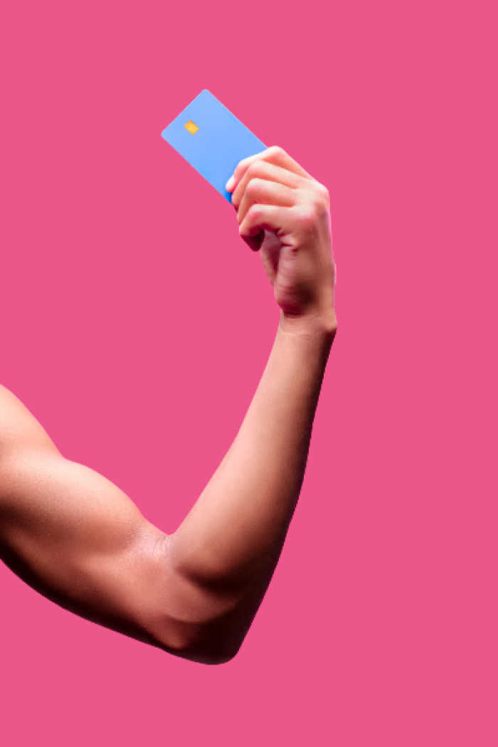 Strong arm holding credit card
