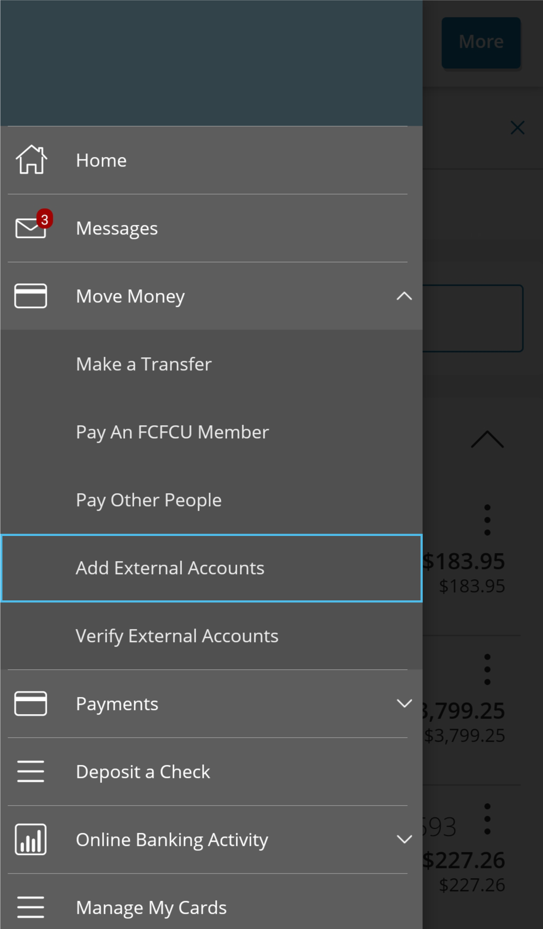 Digital Banking_Adding External Accounts - Step 1