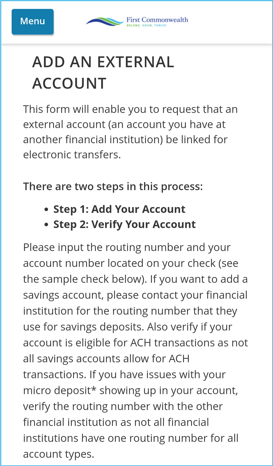 Digital Banking_Adding External Accounts - Step 2